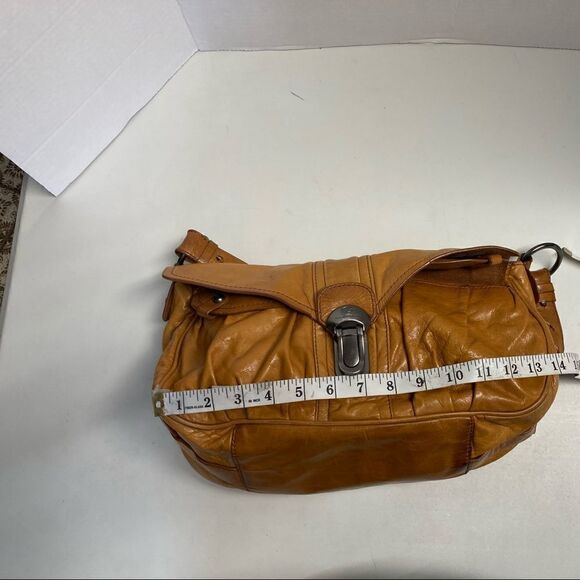 FRANCESCO‎ BIASIA Saddle Style Handbag Mustard Color 14X5.5X7,Genuine Leather - Picture 8 of 14